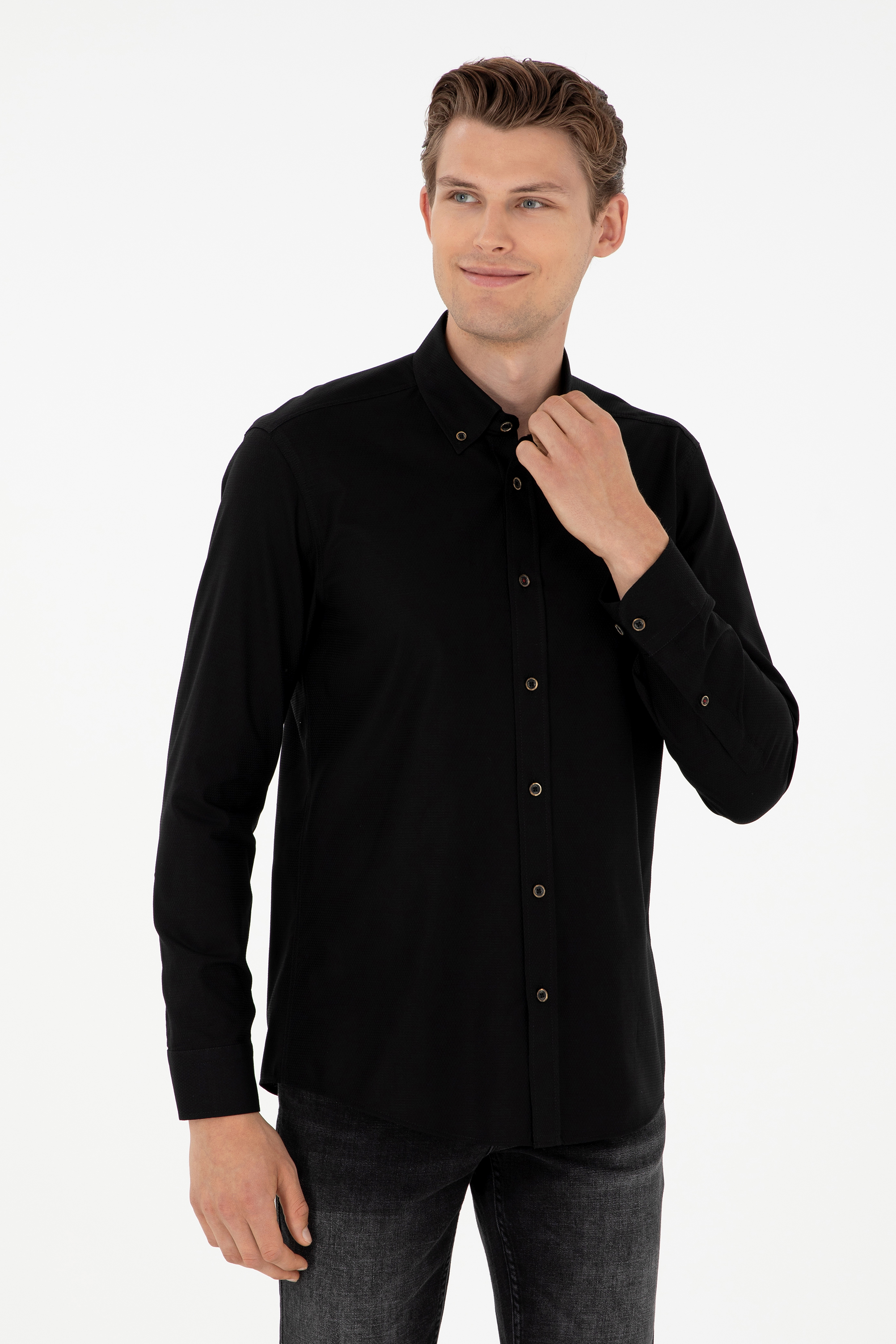 پیراهن بیسیک سیاه اندامی مردانه یو اس پولو | US POLO ASSN