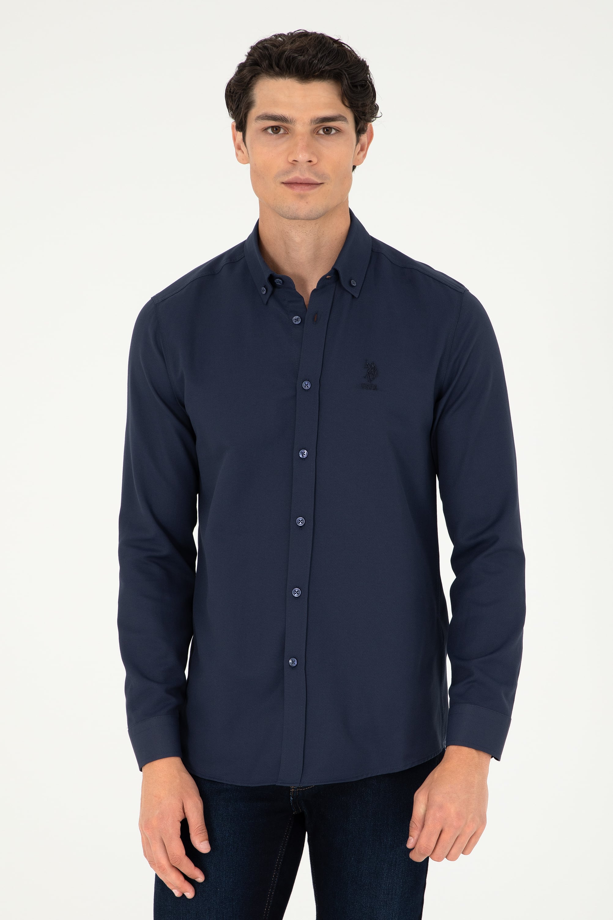 پیراهن بیسیک لاجورد اندامی مردانه یو اس پولو | US POLO ASSN