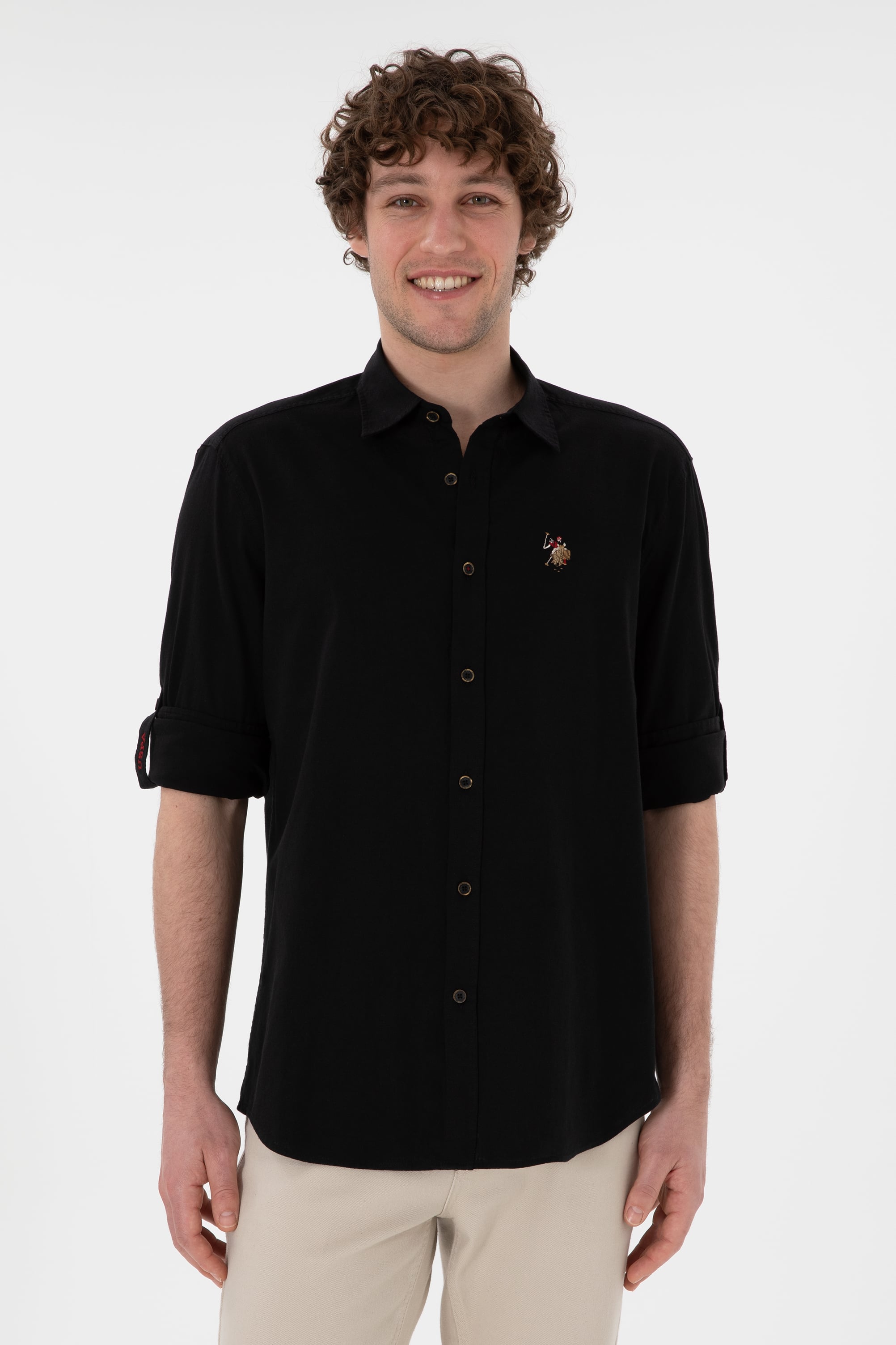 پیراهن بیسیک سیاه ریلکس مردانه یو اس پولو | US POLO ASSN