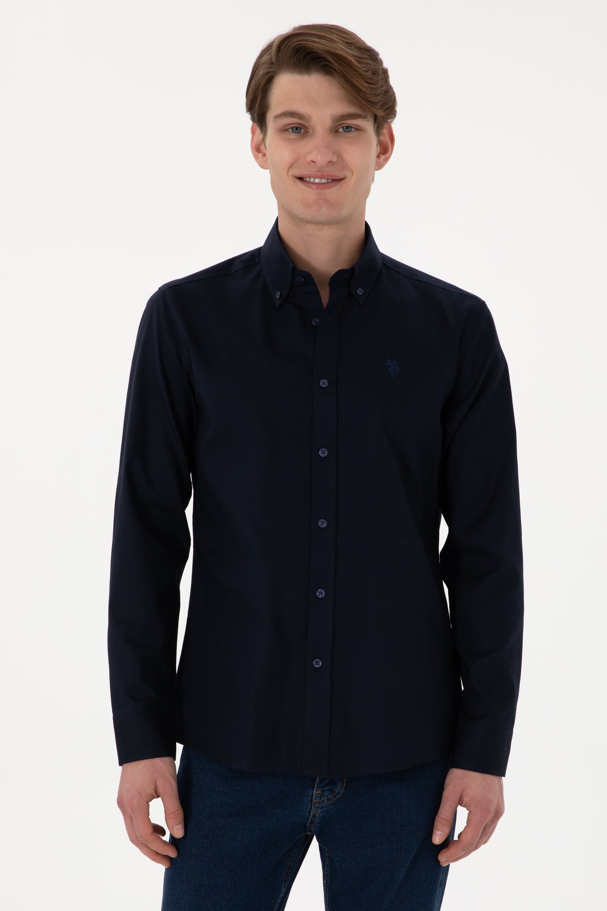 پیراهن بیسیک لاجورد اندامی مردانه یو اس پولو | US POLO ASSN