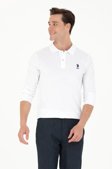 سویشرت یقه پولو سفید  اندامی آستین بلند مردانه یو اس پولو | US POLO ASSN