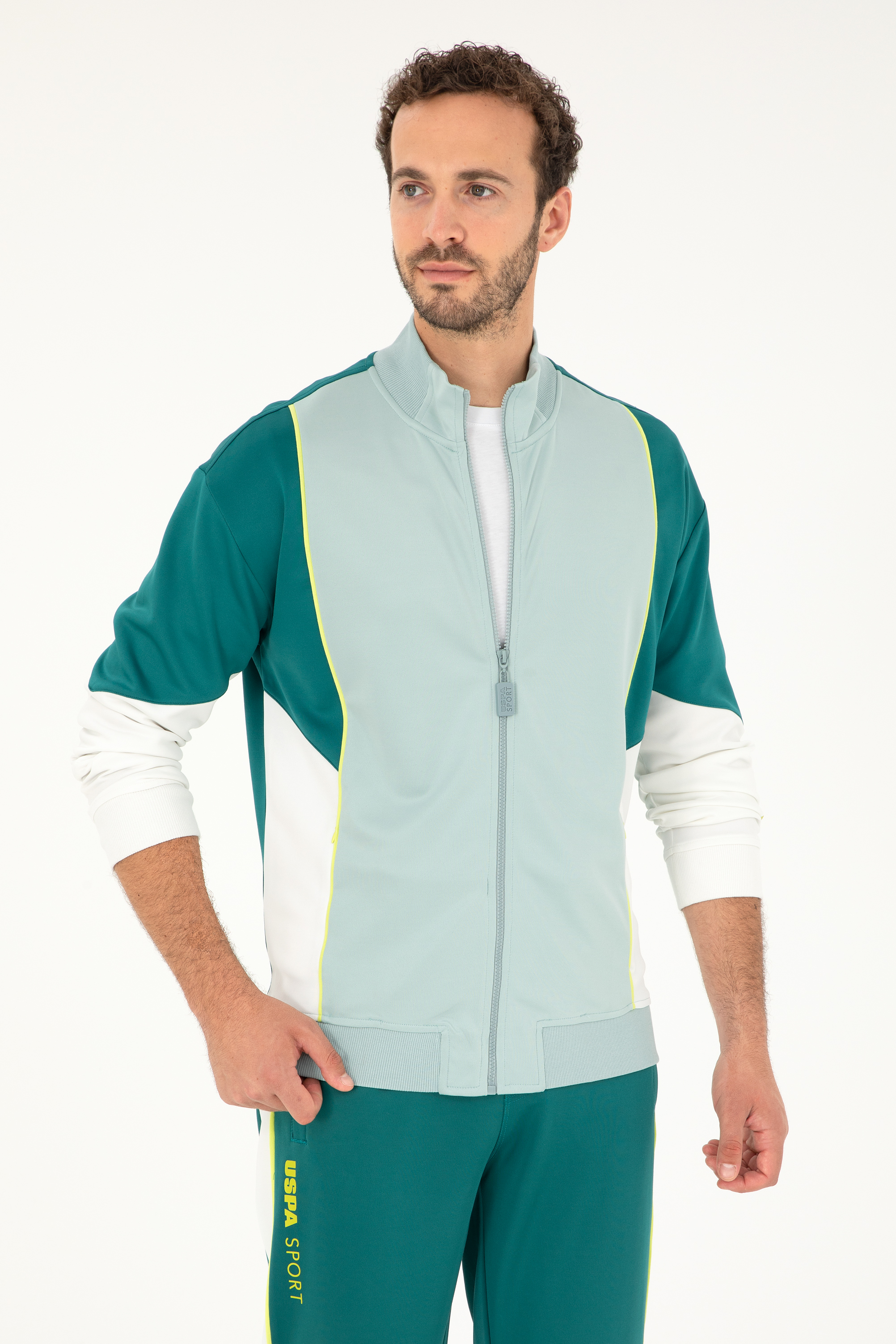 سویشرت یقه ایستاده سبز تیره ریلکس مردانه یو اس پولو | US POLO ASSN