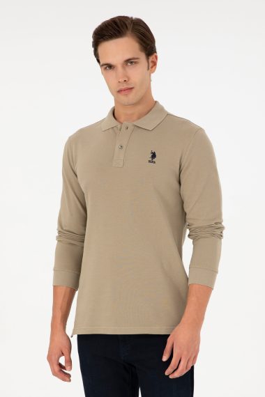 سویشرت یقه پولو خاکی روشن  رگولار  مردانه یو اس پولو | US POLO ASSN