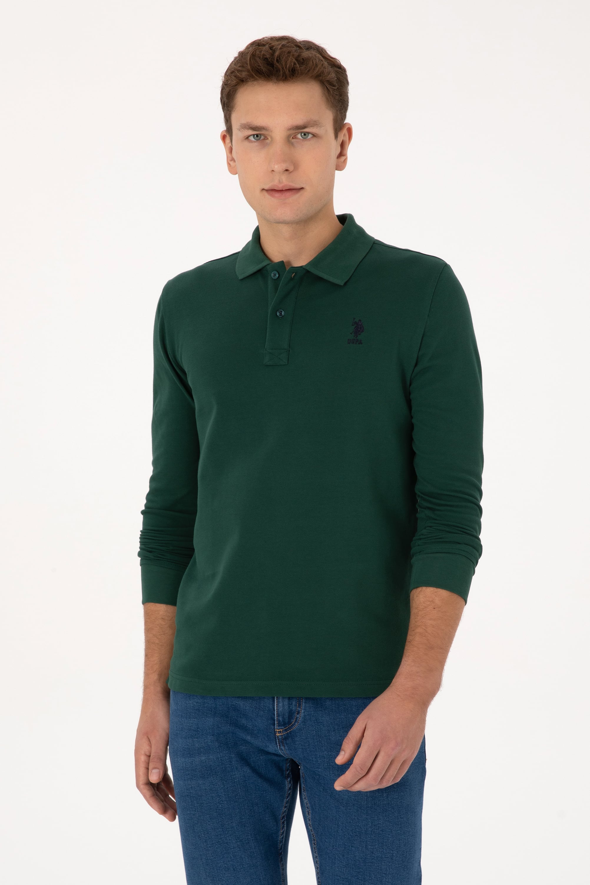 سویشرت سبز تیره اندامی مردانه یو اس پولو | US POLO ASSN
