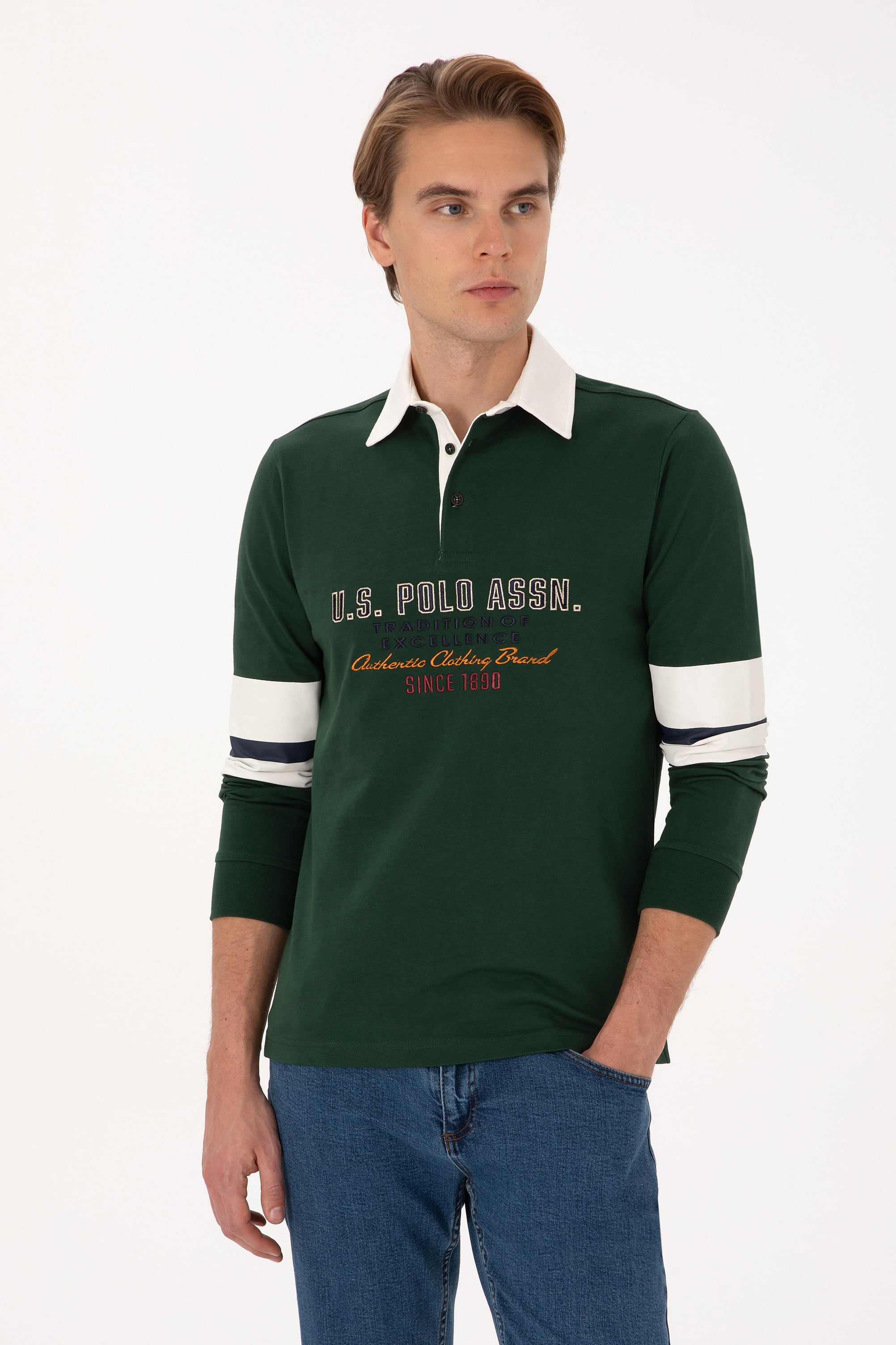 سویشرت سبز تیره رگولار مردانه یو اس پولو | US POLO ASSN