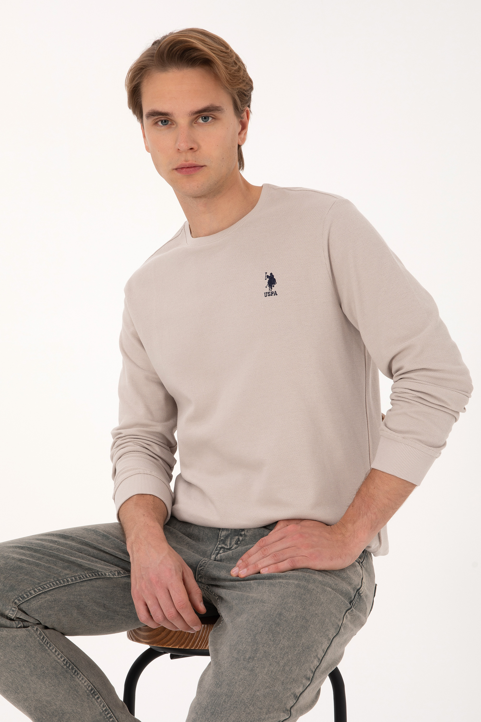 سویشرت خاکستری رگولار مردانه یو اس پولو | US POLO ASSN