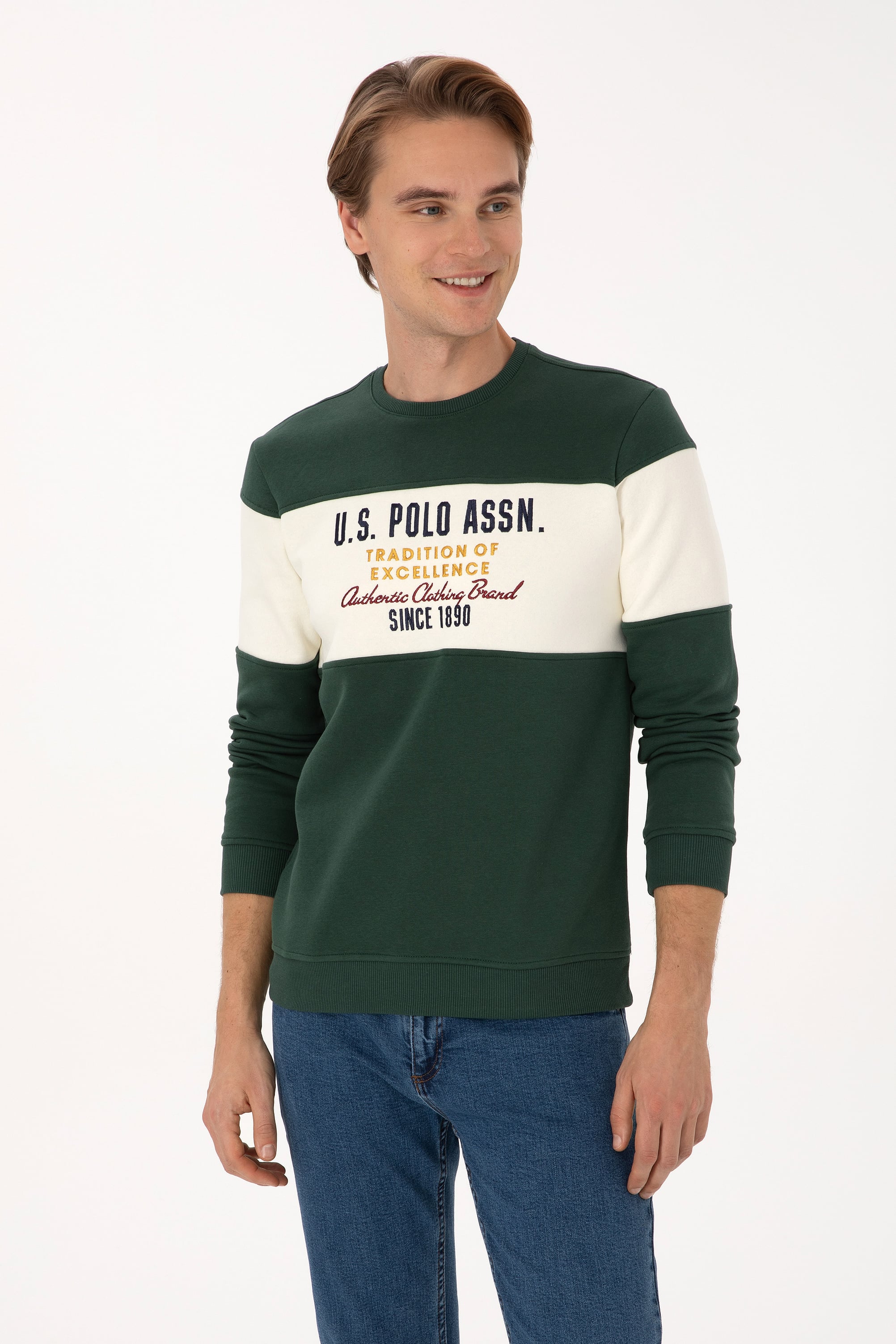 سویشرت سبز تیره رگولار مردانه یو اس پولو | US POLO ASSN