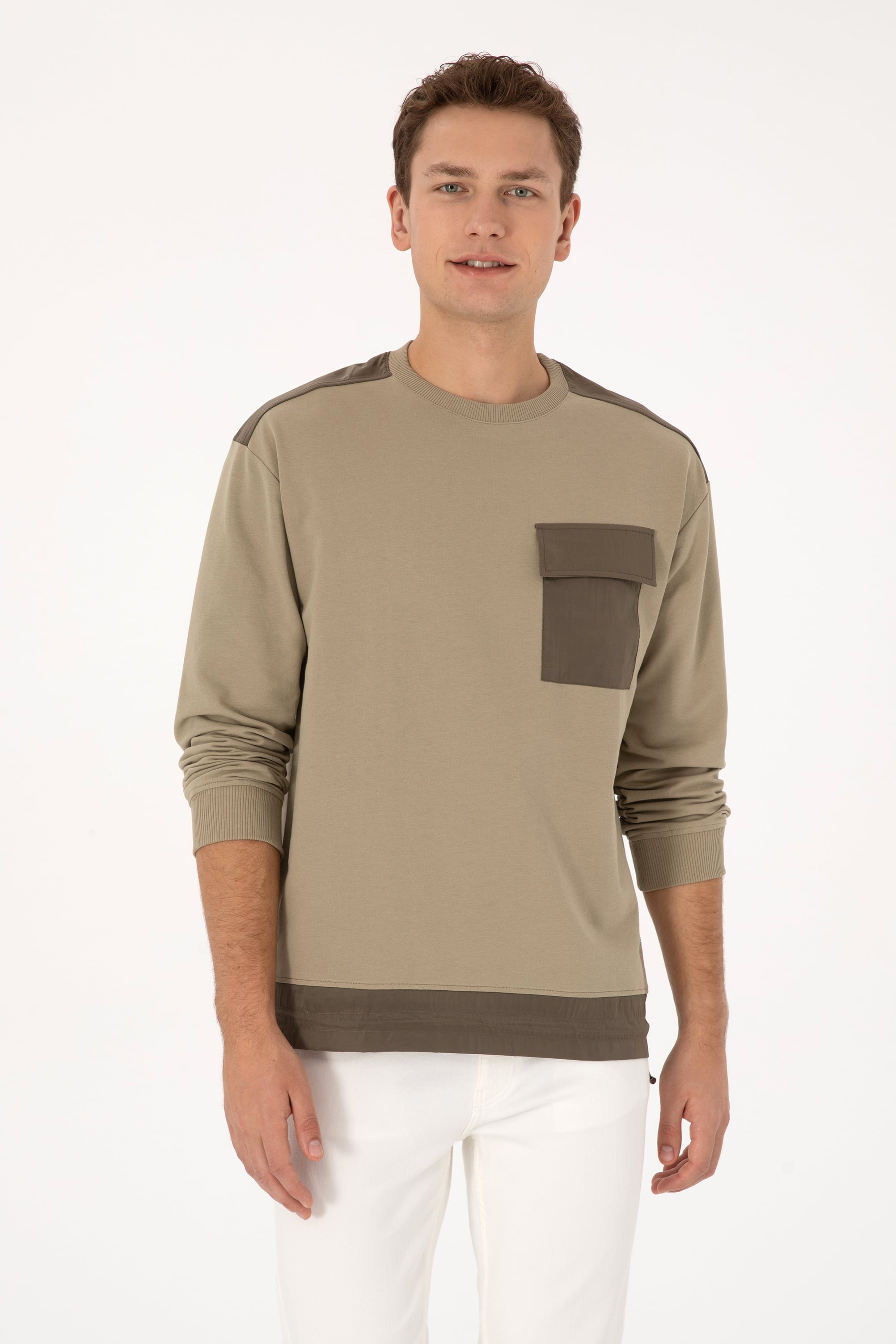 سویشرت خاکی روشن ریلکس مردانه یو اس پولو | US POLO ASSN