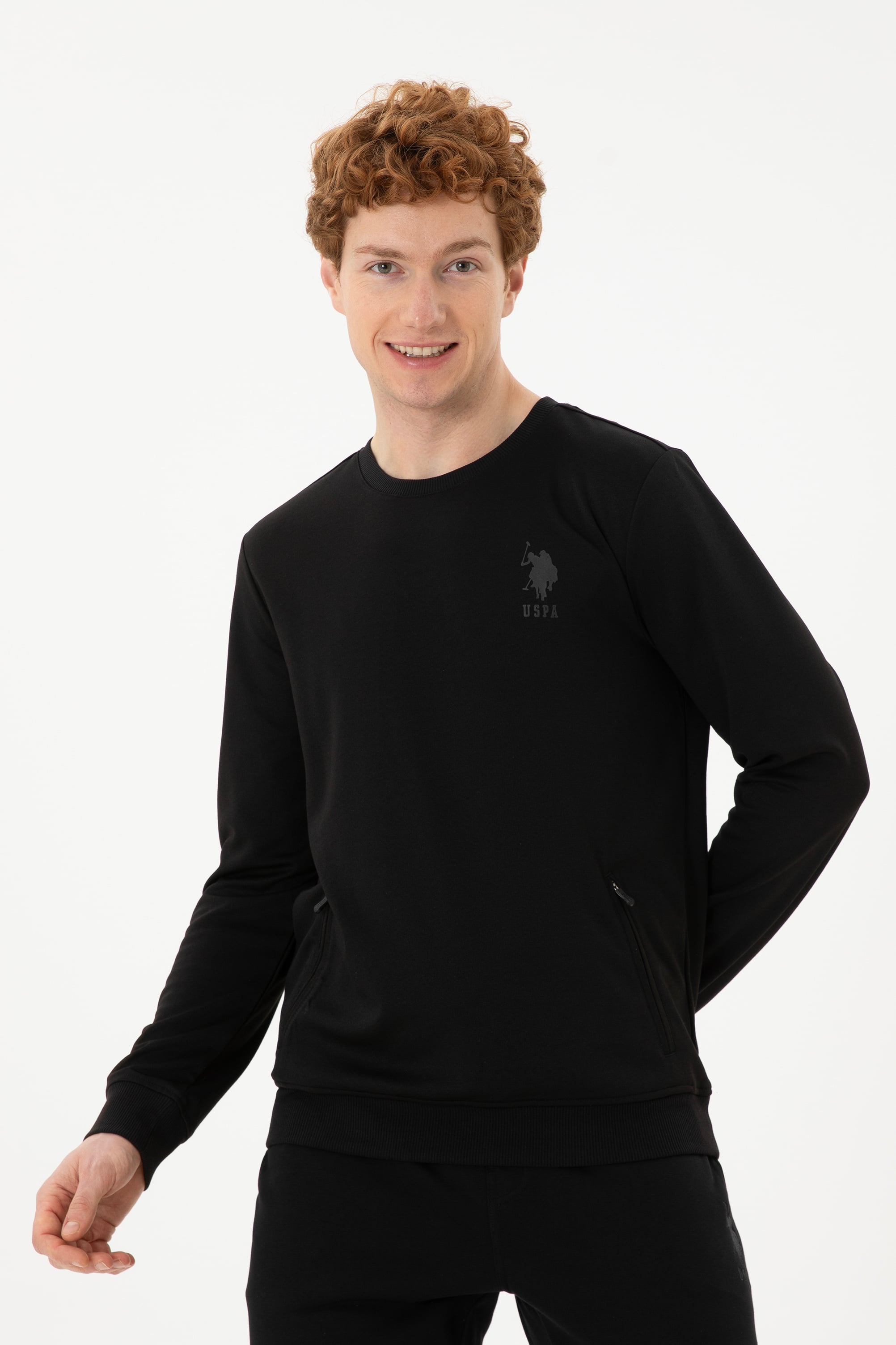 سویشرت یقه گرد سیاه اندامی مردانه یو اس پولو | US POLO ASSN