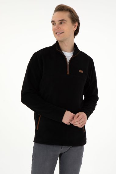سویشرت یقه ایستاده سیاه  رگولار آستین بلند مردانه یو اس پولو | US POLO ASSN