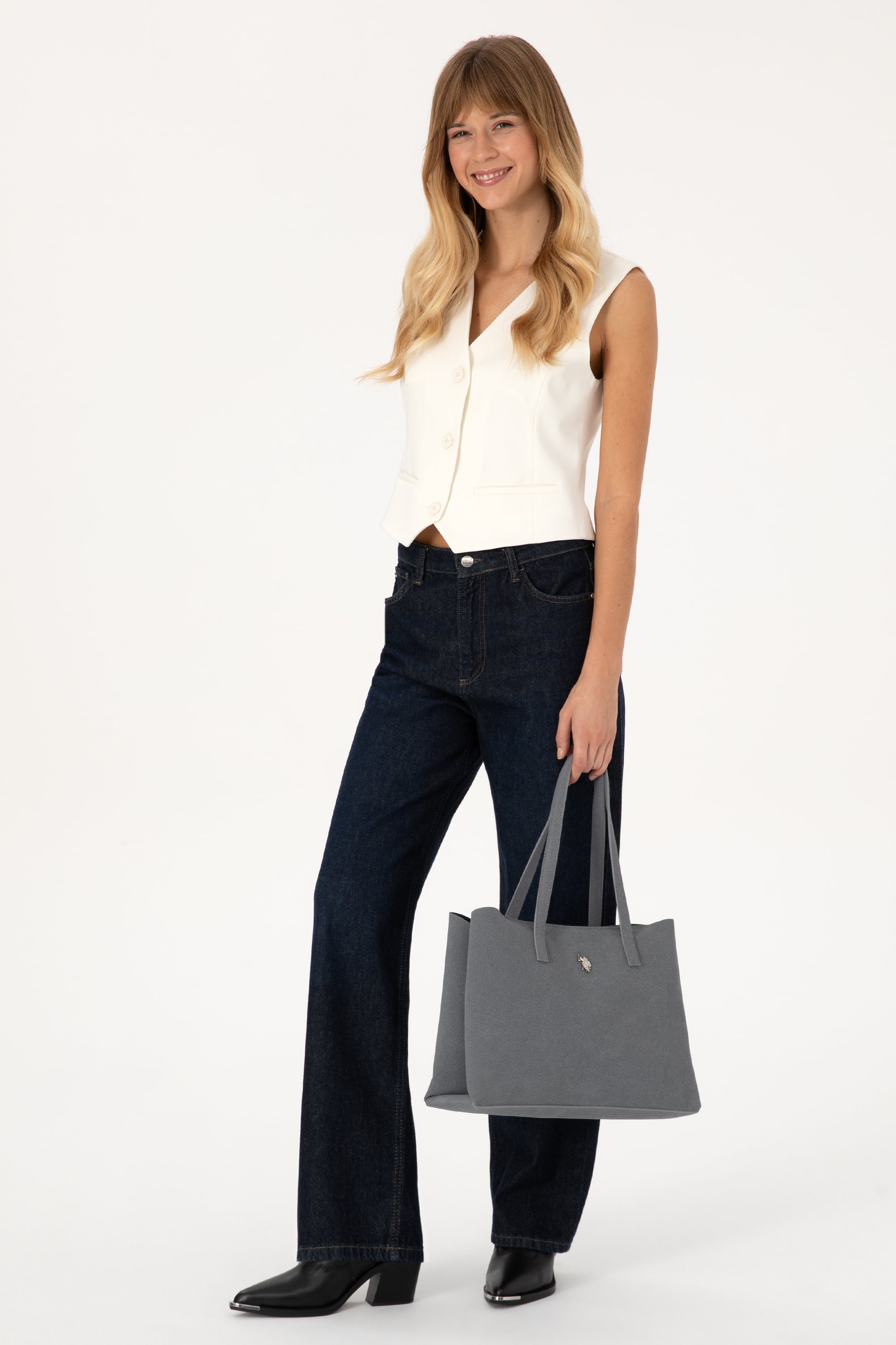 کیف دستی خاکستری استاندارد فیت زنانه یو اس پولو | US POLO ASSN