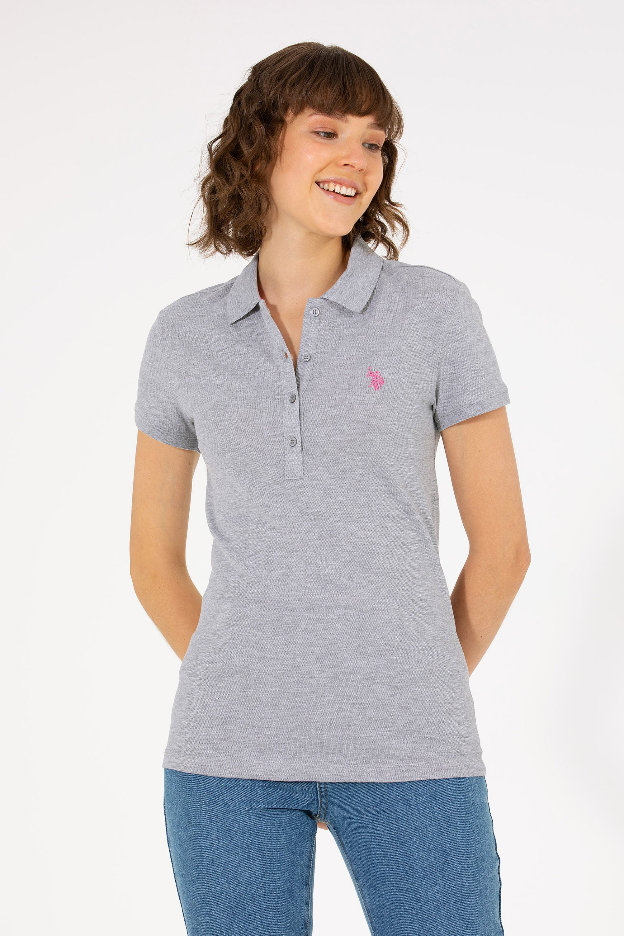 تی شرت خاکستری ملانژ اندامی زنانه یو اس پولو | US POLO ASSN