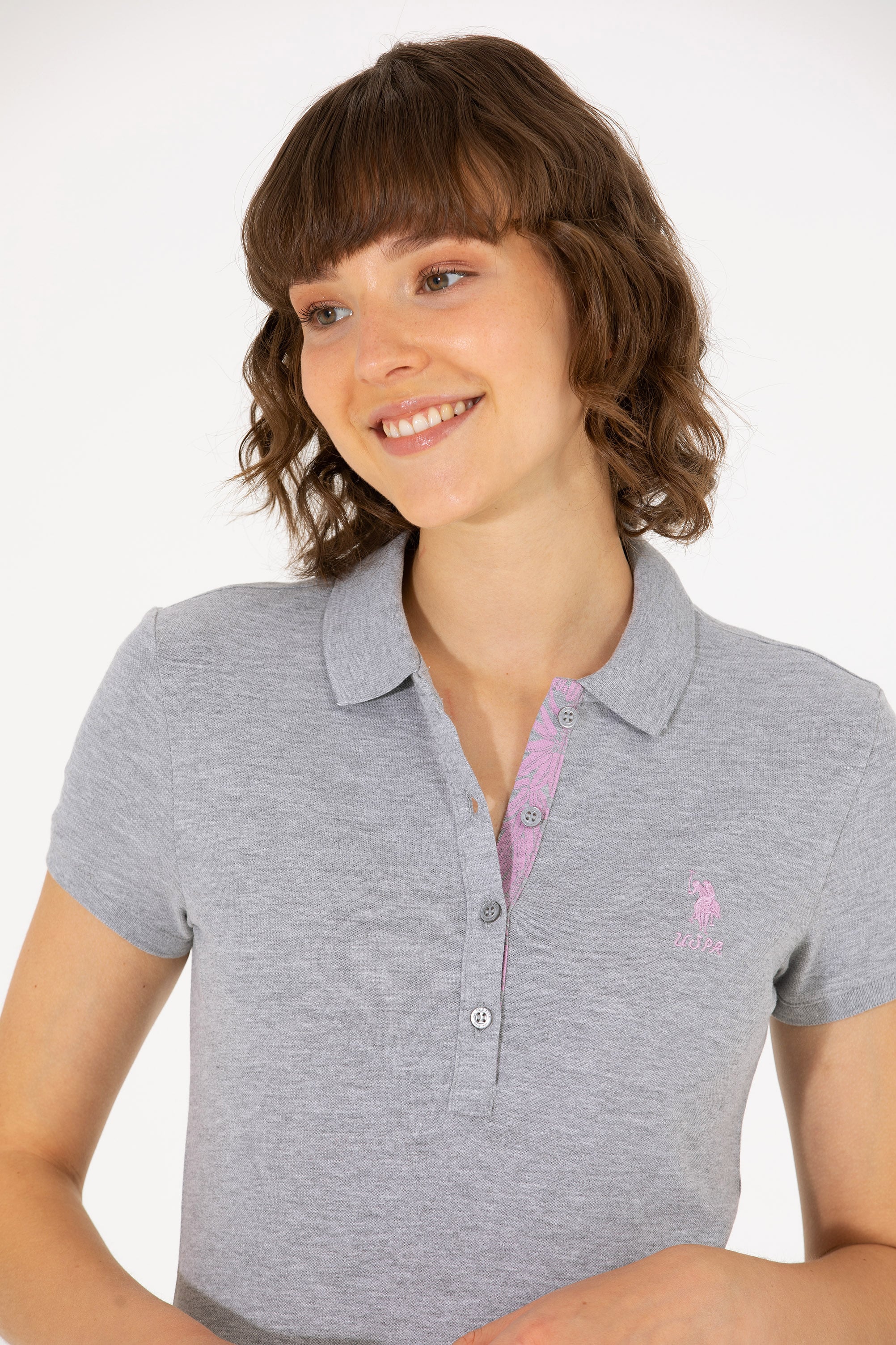 تی شرت خاکستری ملانژ اندامی زنانه یو اس پولو | US POLO ASSN