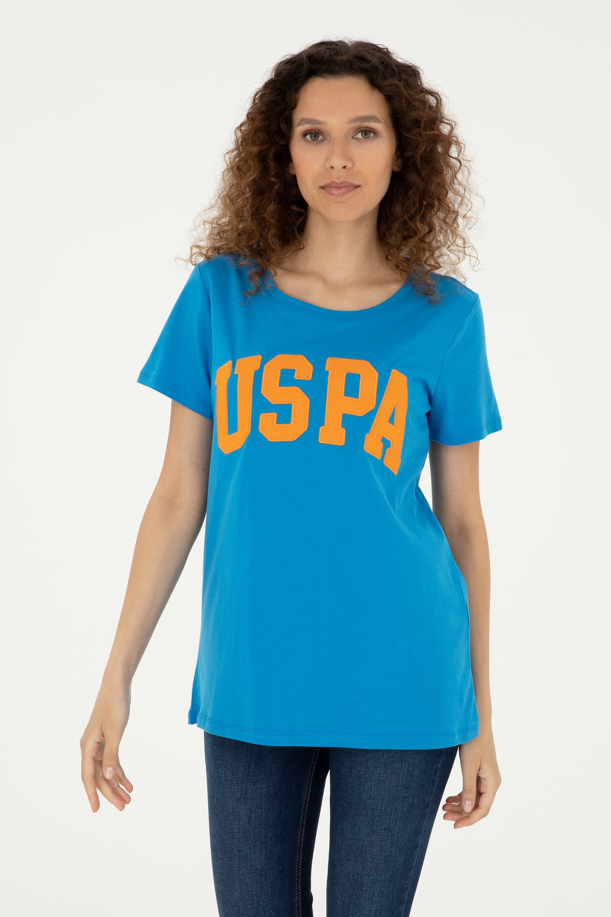 تی شرت یقه گرد آبی رگولار زنانه یو اس پولو | US POLO ASSN
