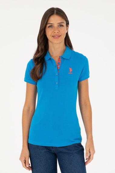 تی شرت یقه پولو آبی  اندامی  زنانه یو اس پولو | US POLO ASSN