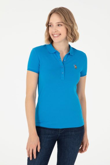 تی شرت یقه پولو آبی  اندامی  زنانه یو اس پولو | US POLO ASSN
