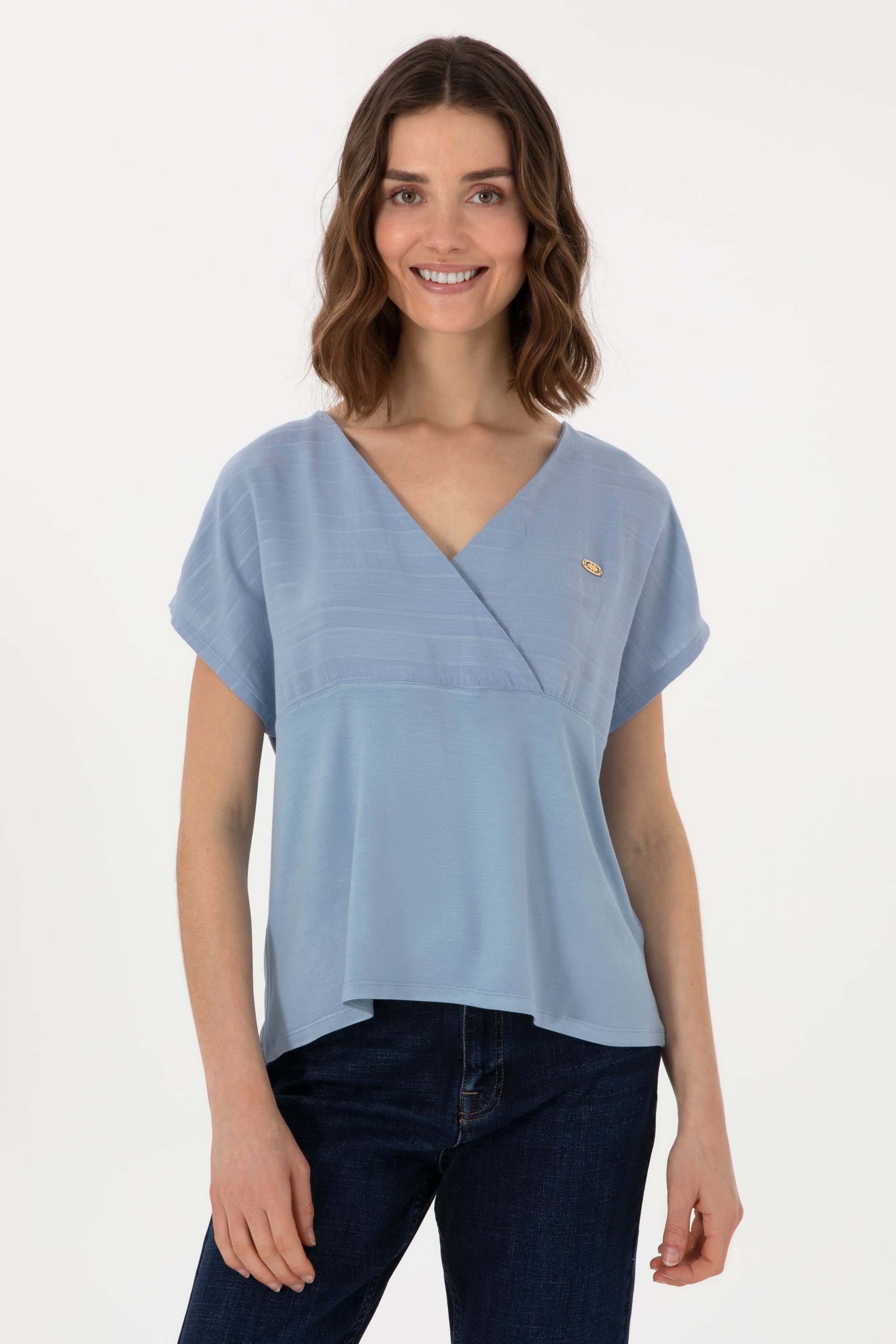 تی شرت یقه هفت آبی رگولار آستین کوتاه زنانه یو اس پولو | US POLO ASSN