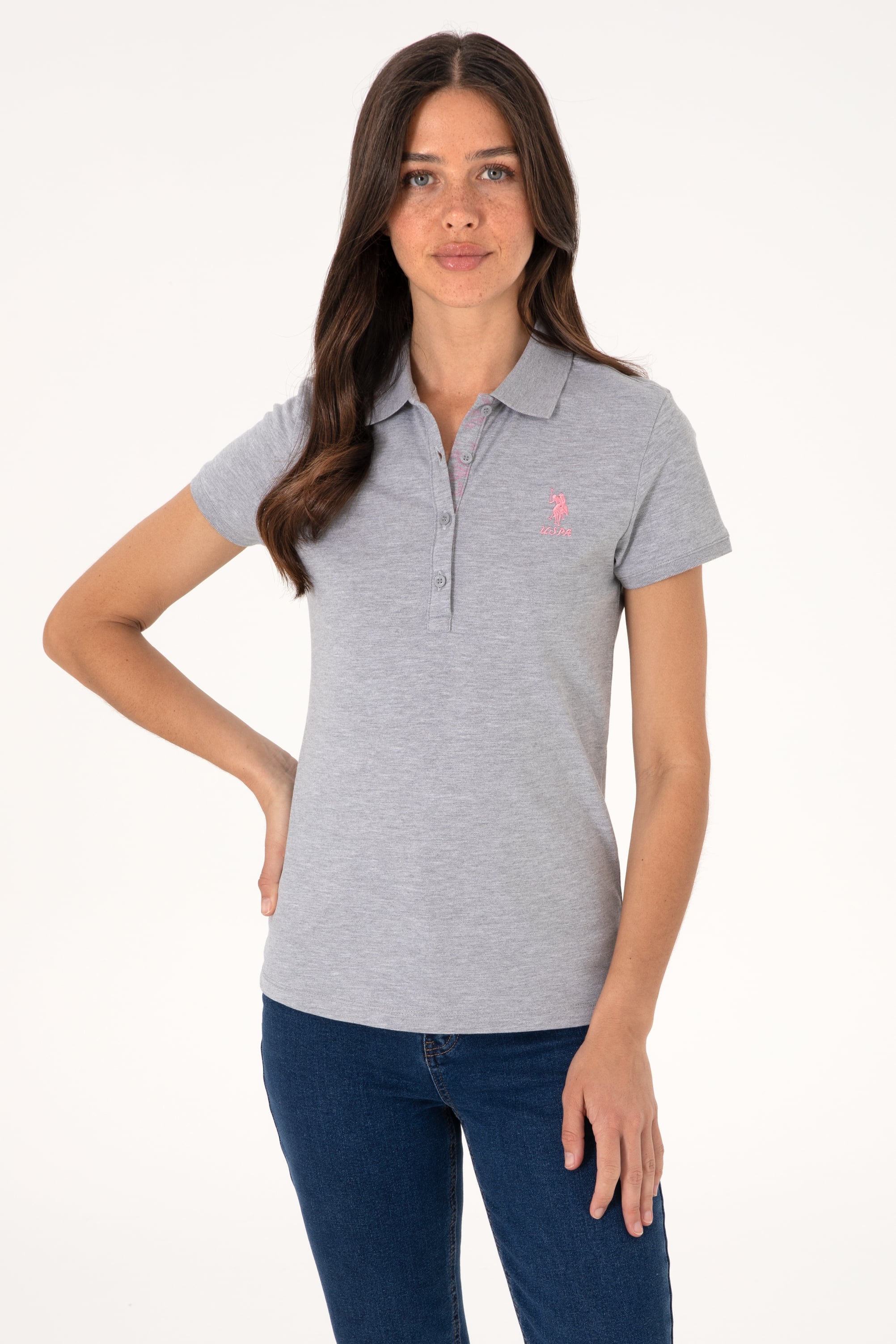 تی شرت خاکستری ملانژ اندامی زنانه یو اس پولو | US POLO ASSN