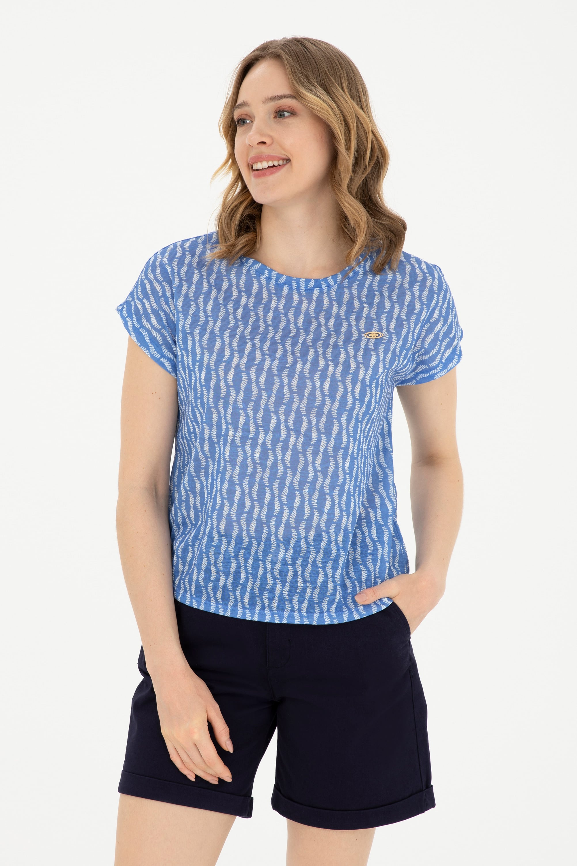 تی شرت یقه گرد آبی تیره Crop Top زنانه یو اس پولو | US POLO ASSN