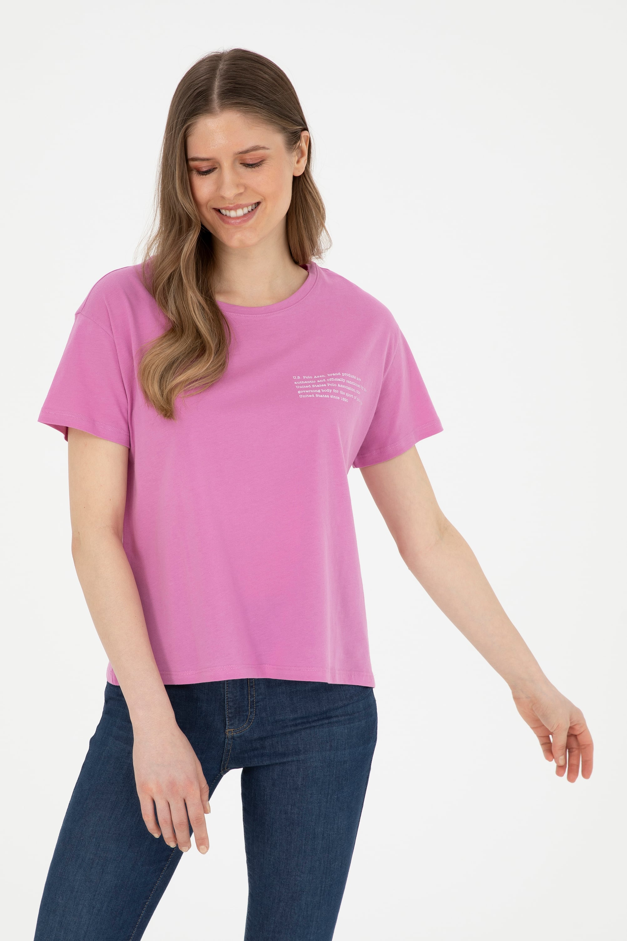 تی شرت یقه گرد بنفش ریلکس زنانه یو اس پولو | US POLO ASSN