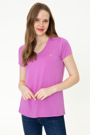 تی شرت یقه هفت بنفش  ریلکس آستین کوتاه زنانه یو اس پولو | US POLO ASSN