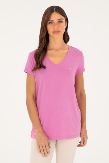 تی شرت یقه هفت بنفش  ریلکس  زنانه یو اس پولو | US POLO ASSN