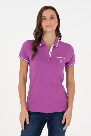 تی شرت یقه پولو بنفش  اندامی  زنانه یو اس پولو | US POLO ASSN