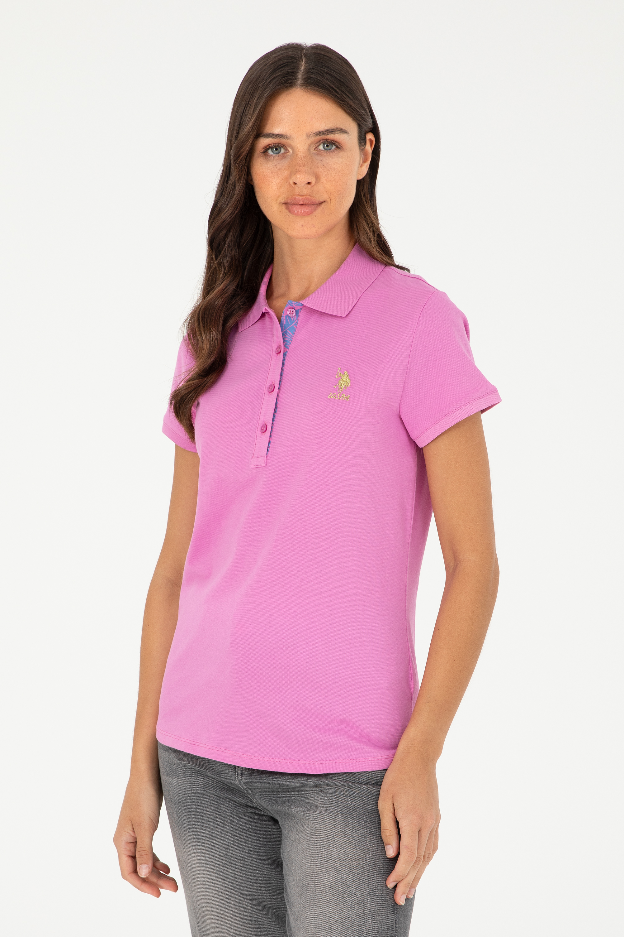 تی شرت یقه پولو بنفش اندامی زنانه یو اس پولو | US POLO ASSN