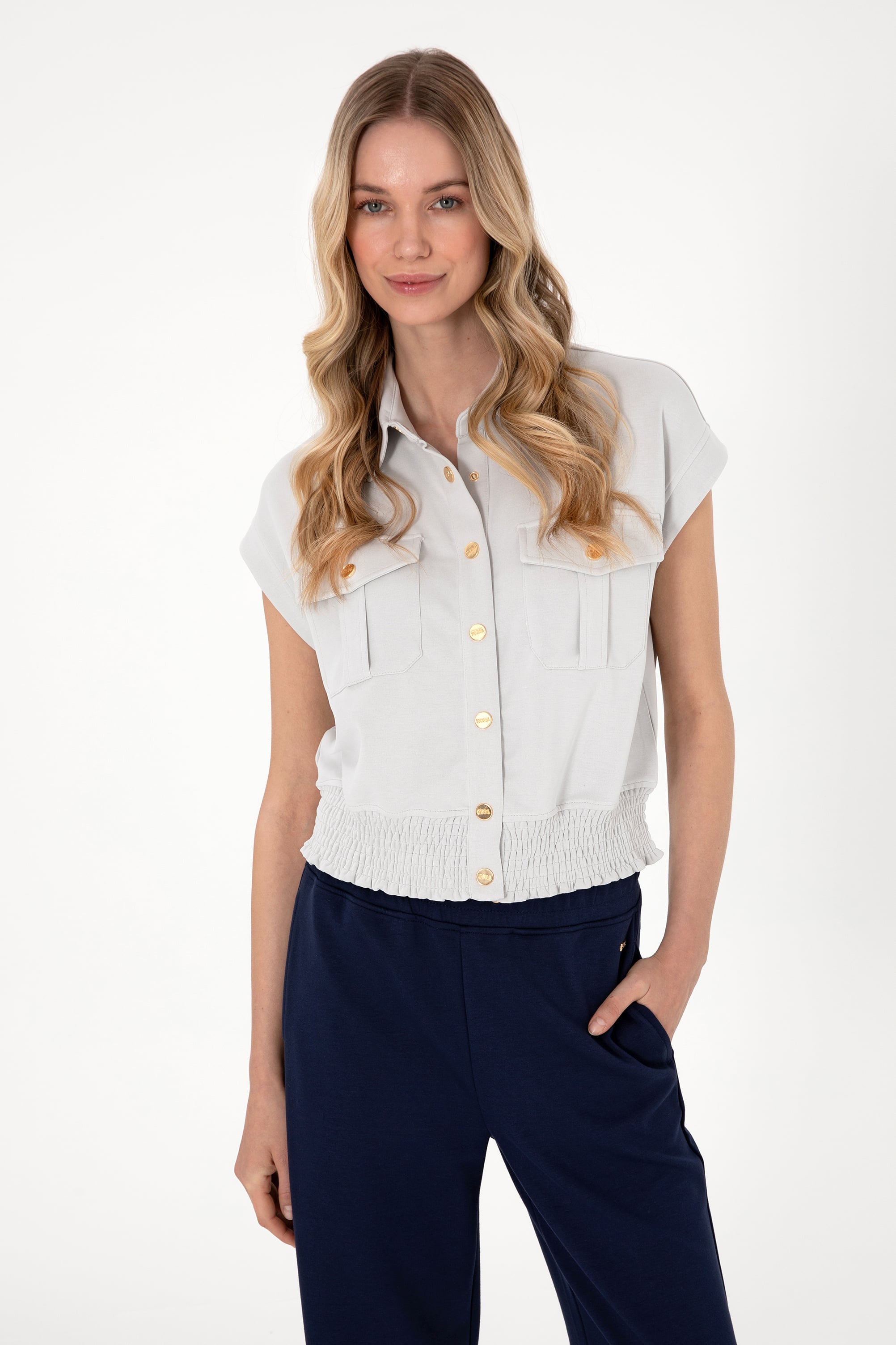 تی شرت خاکستری Crop Top زنانه یو اس پولو | US POLO ASSN