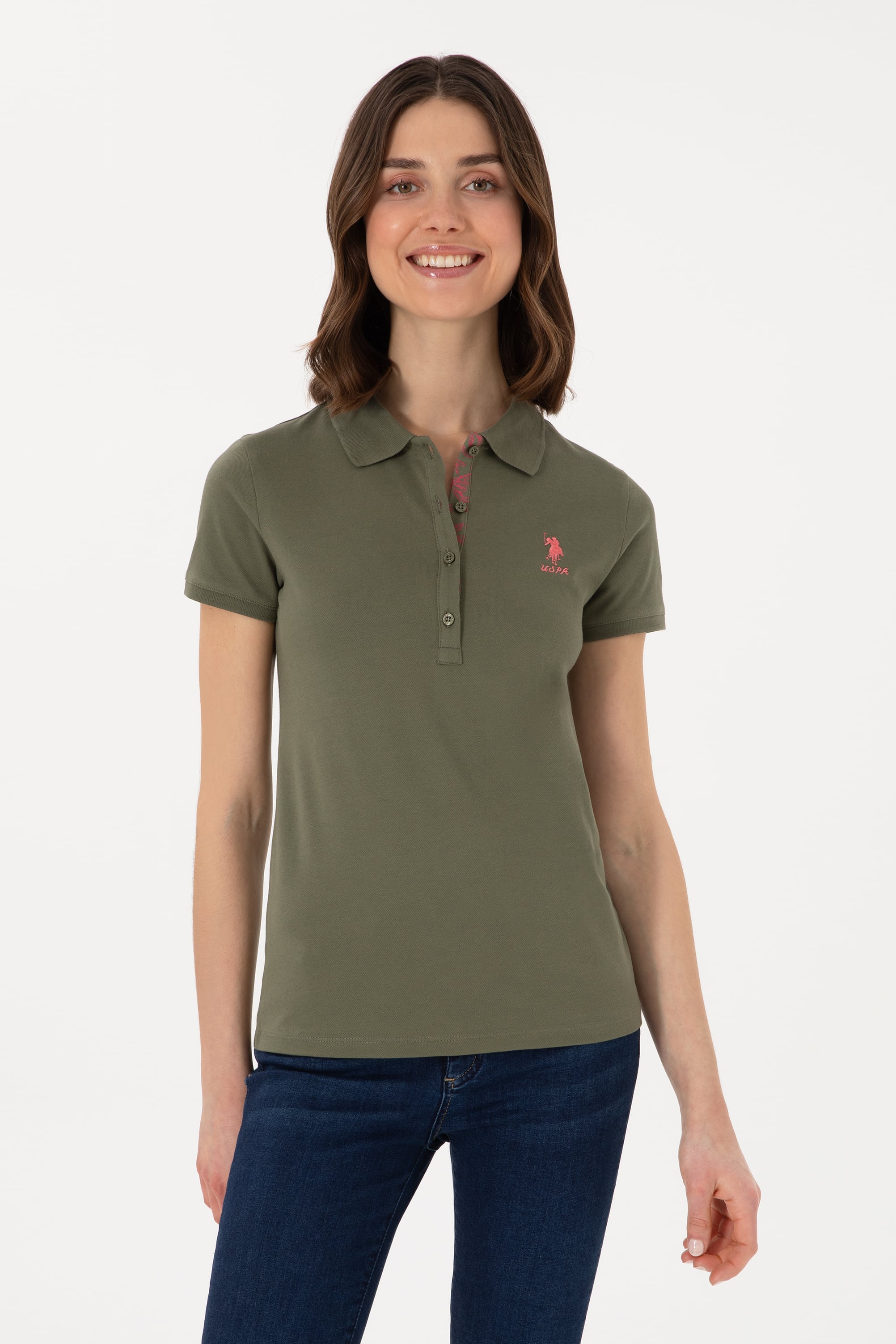 تی شرت خاکی تیره اندامی زنانه یو اس پولو | US POLO ASSN