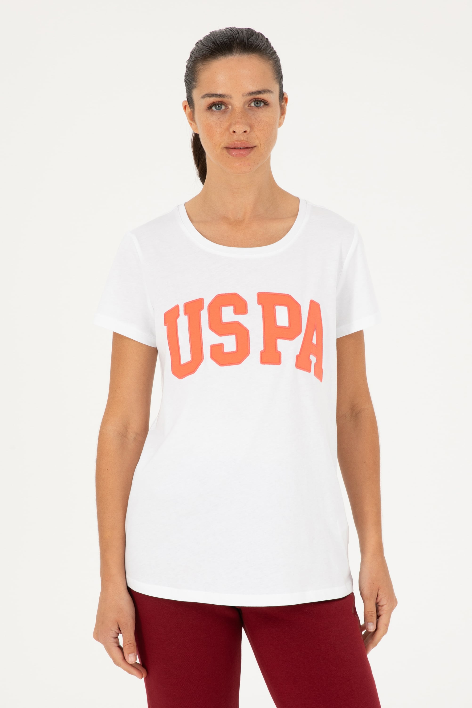 تی شرت یقه گرد سفید رگولار زنانه یو اس پولو | US POLO ASSN