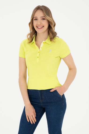 تی شرت یقه پولو سبز پسته ای  اندامی  زنانه یو اس پولو | US POLO ASSN