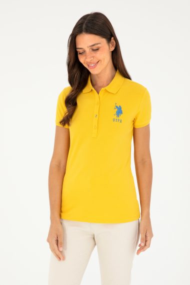 تی شرت یقه پولو زعفرانی  اندامی  زنانه یو اس پولو | US POLO ASSN