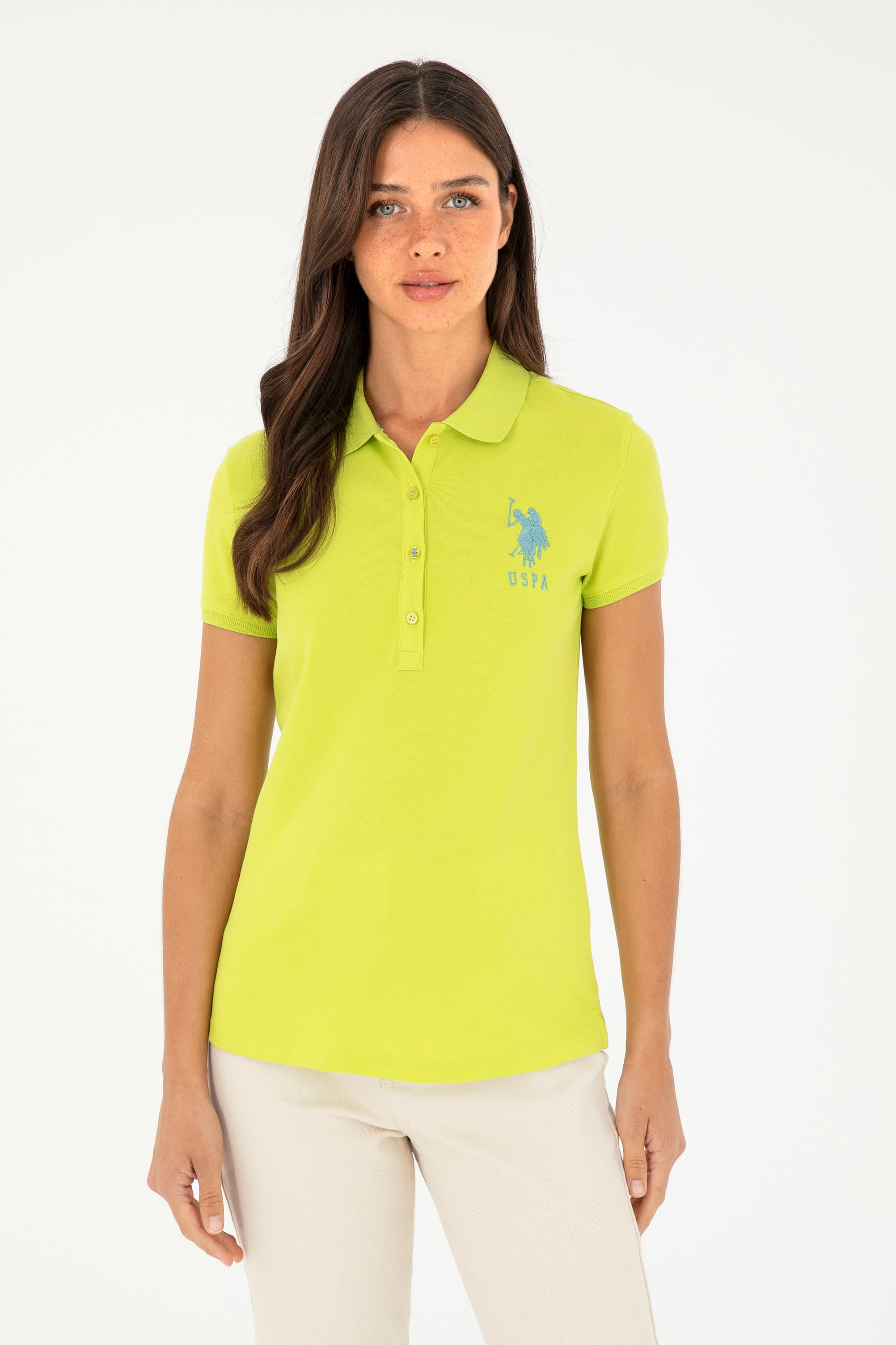 تی شرت یقه پولو سبز پسته ای اندامی زنانه یو اس پولو | US POLO ASSN