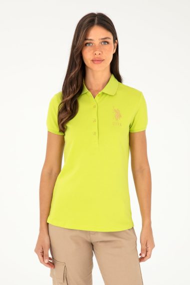 تی شرت یقه پولو سبز پسته ای  اندامی  زنانه یو اس پولو | US POLO ASSN