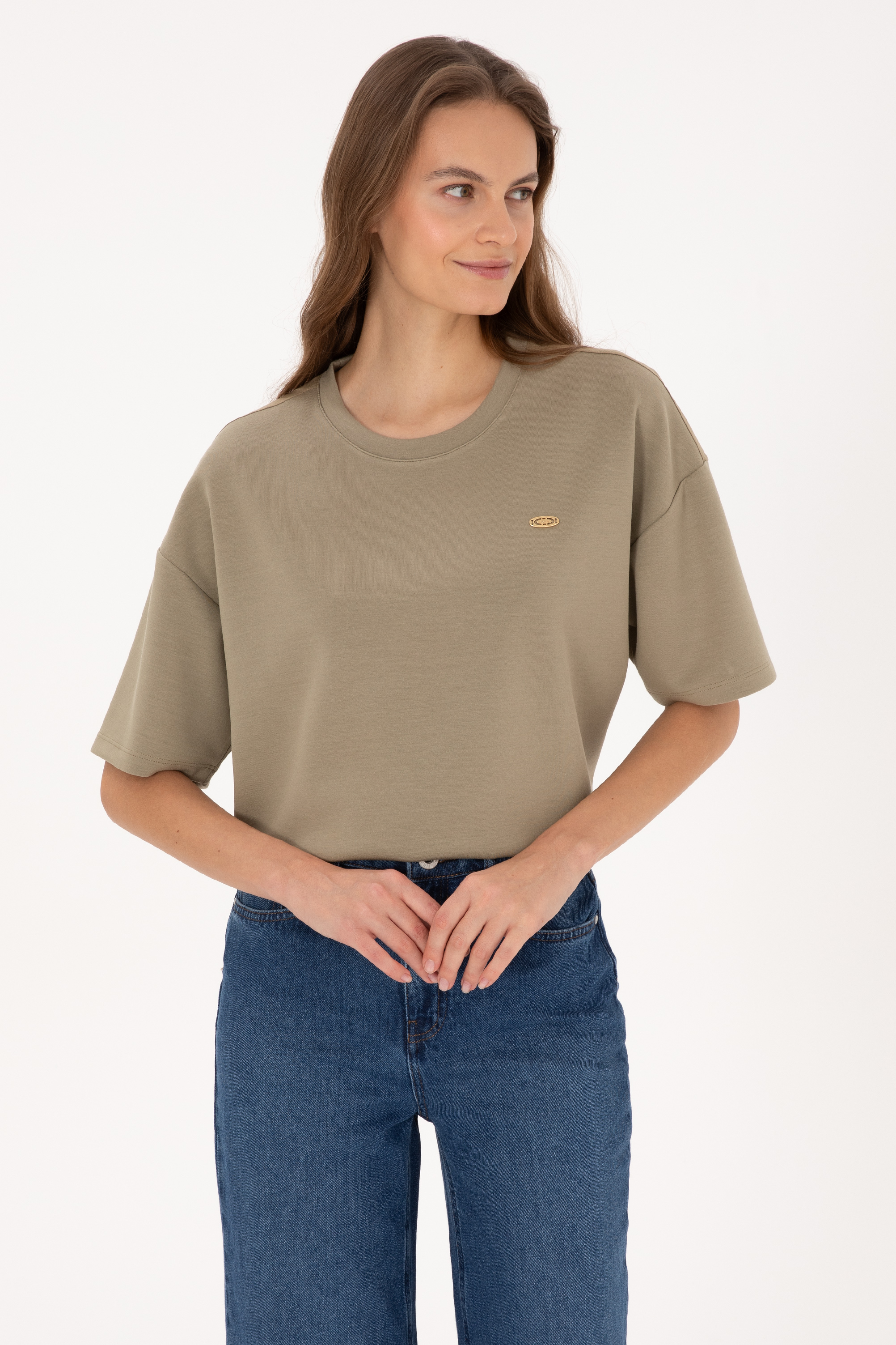 تی شرت خاکی روشن Oversize زنانه یو اس پولو | US POLO ASSN