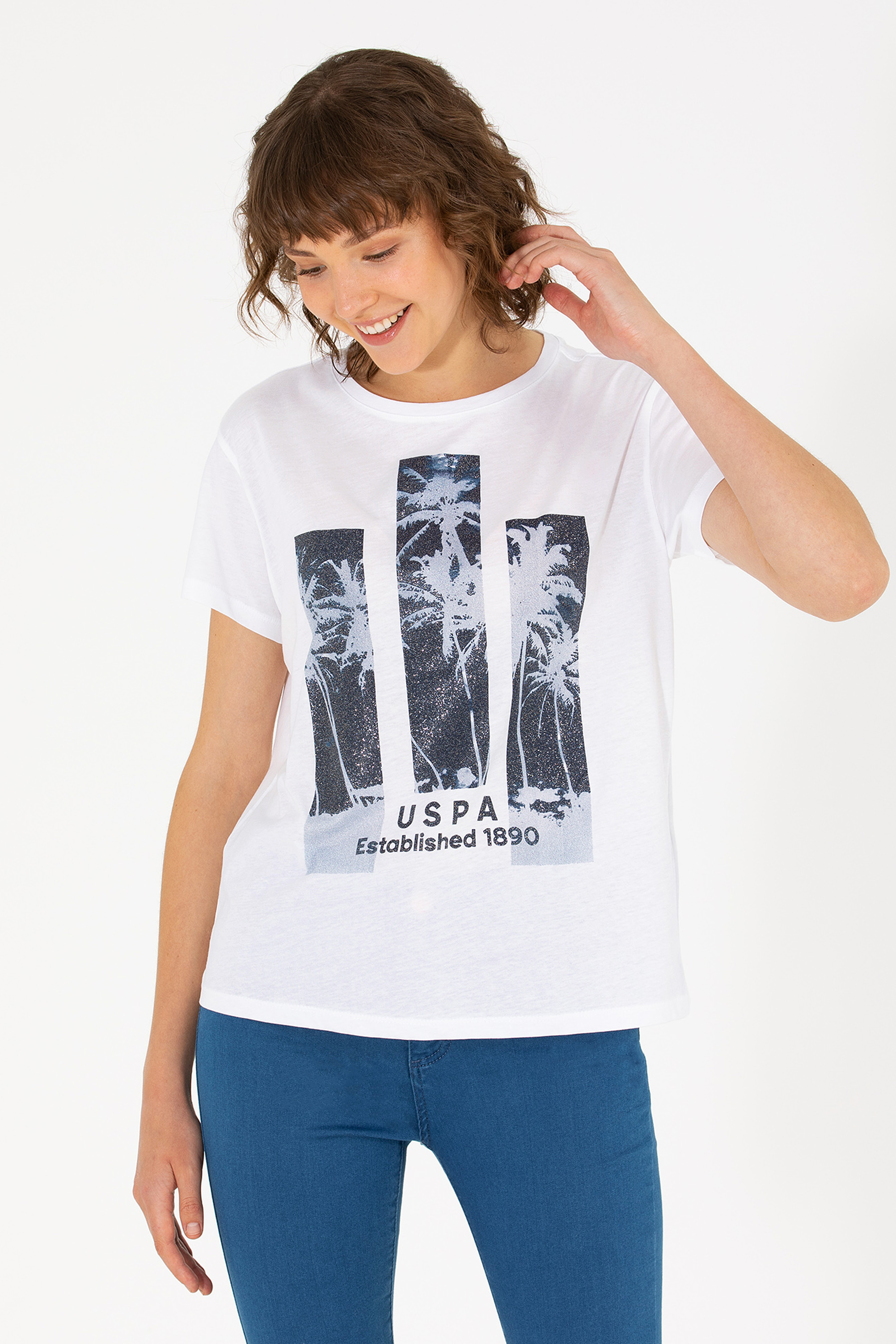 تی شرت سفید Crop Top زنانه یو اس پولو | US POLO ASSN