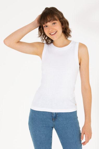 تی شرت یقه گرد سفید  Ex.Slim بدون آستین زنانه یو اس پولو | US POLO ASSN