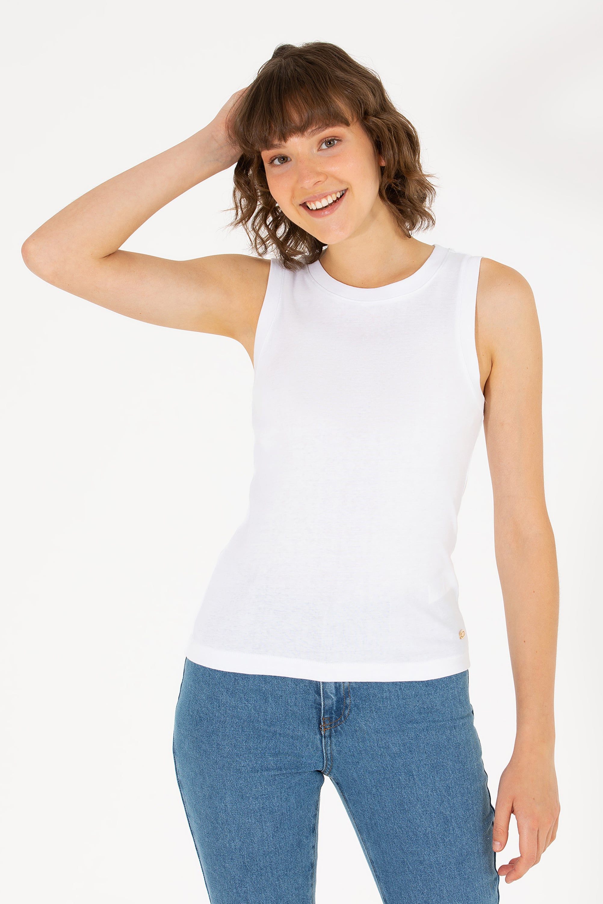 تی شرت یقه گرد سفید Ex.Slim بدون آستین زنانه یو اس پولو | US POLO ASSN
