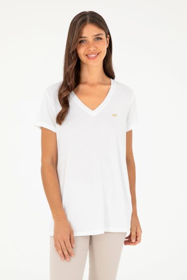 تی شرت یقه هفت سفید  ریلکس  زنانه یو اس پولو | US POLO ASSN