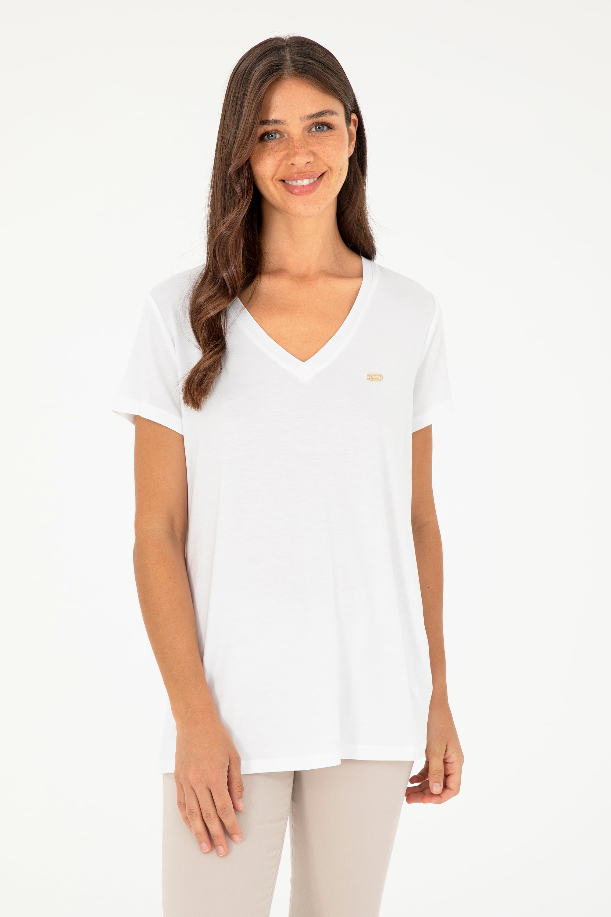تی شرت یقه هفت سفید ریلکس زنانه یو اس پولو | US POLO ASSN