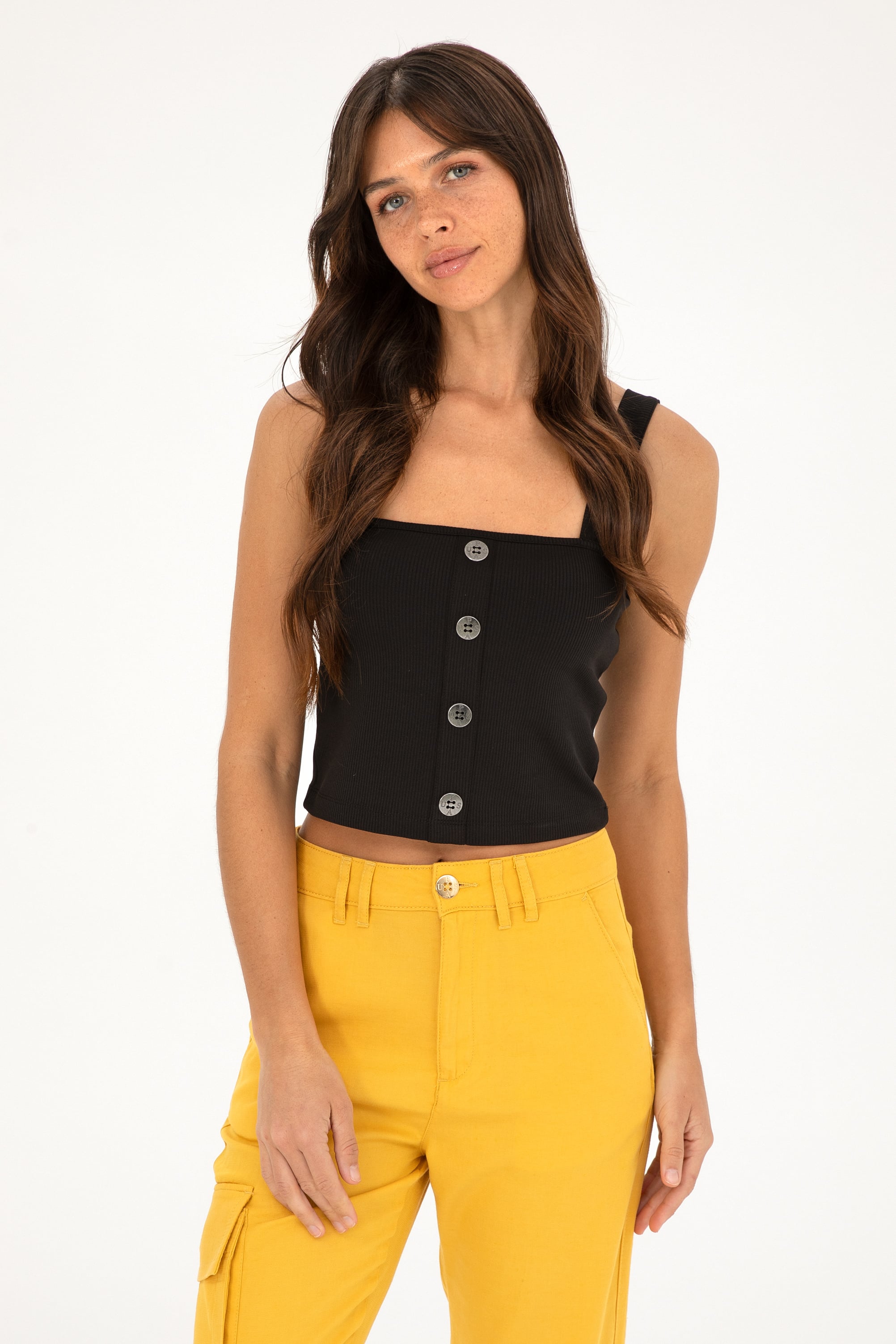 تی شرت یقه یو شکل سیاه Crop Top زنانه یو اس پولو | US POLO ASSN
