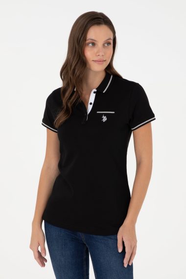 تی شرت یقه پولو سیاه  اندامی  زنانه یو اس پولو | US POLO ASSN
