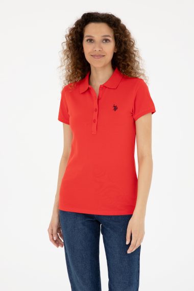 تی شرت یقه پولو قرمز  اندامی  زنانه یو اس پولو | US POLO ASSN