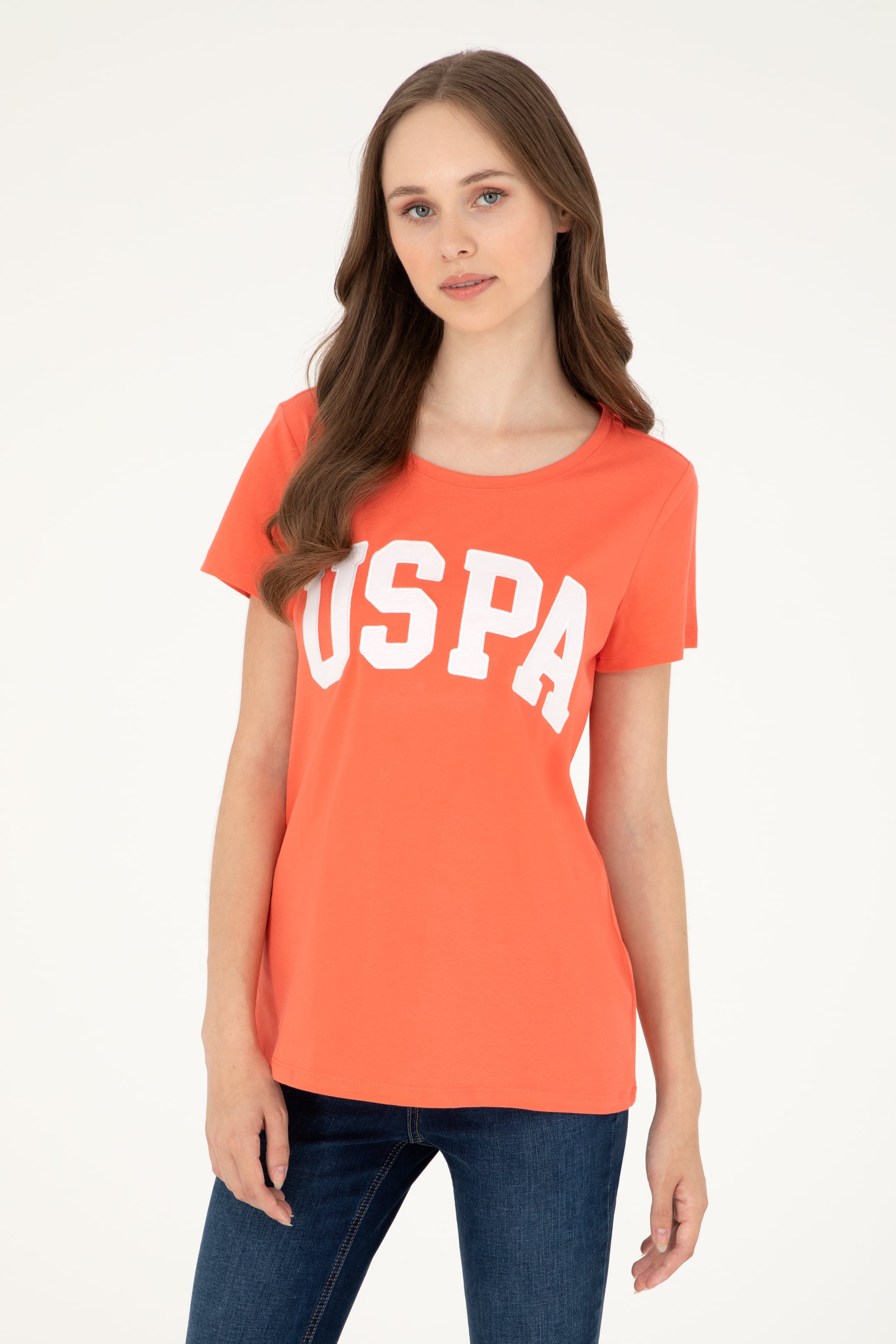 تی شرت یقه گرد گل اناری رگولار زنانه یو اس پولو | US POLO ASSN