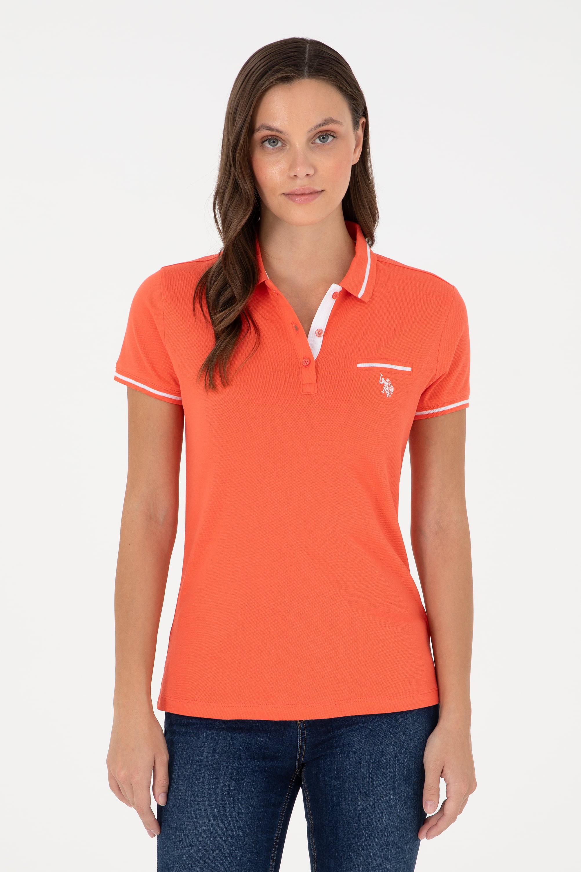 تی شرت یقه پولو گل اناری اندامی زنانه یو اس پولو | US POLO ASSN