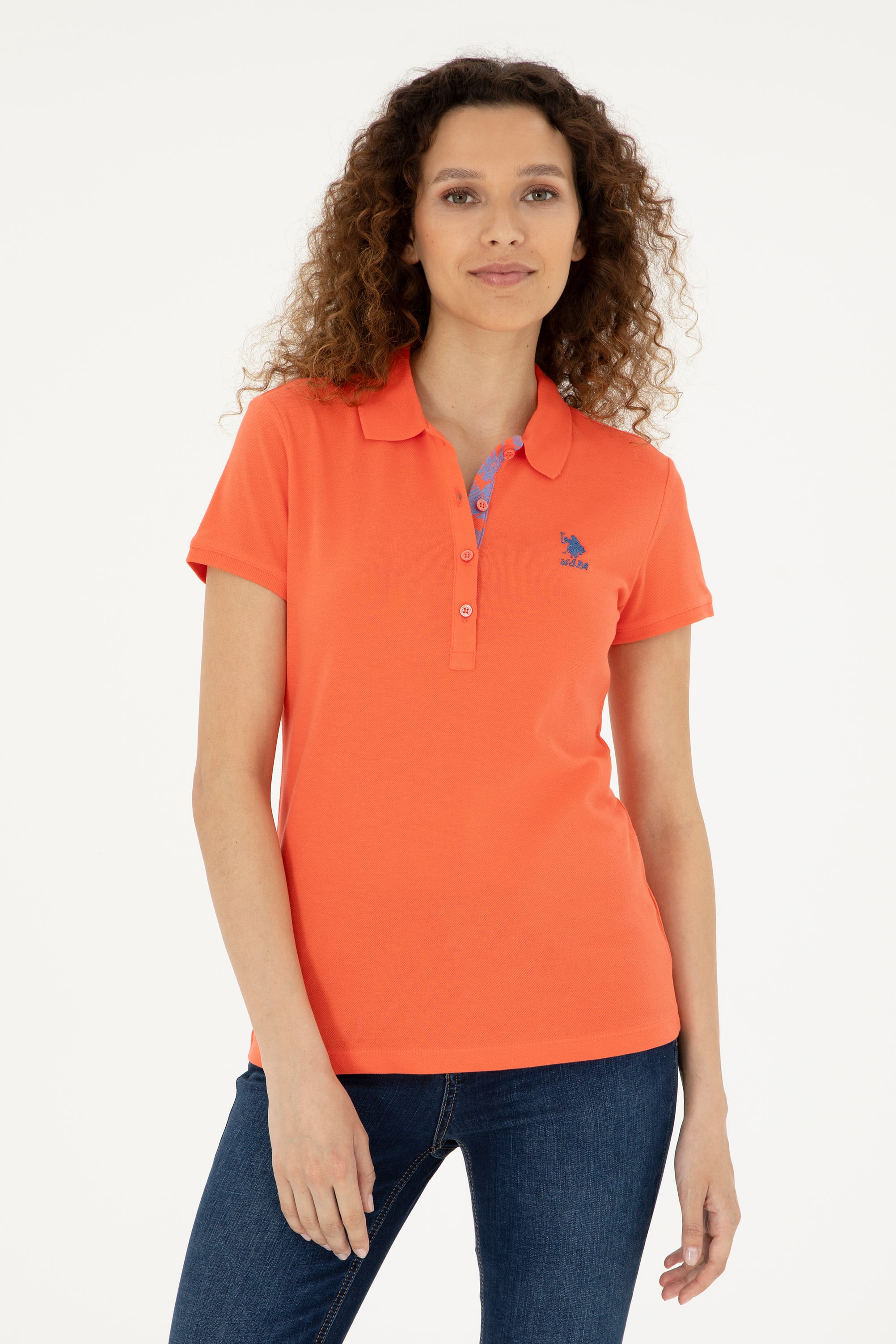 تی شرت یقه پولو گل اناری اندامی زنانه یو اس پولو | US POLO ASSN
