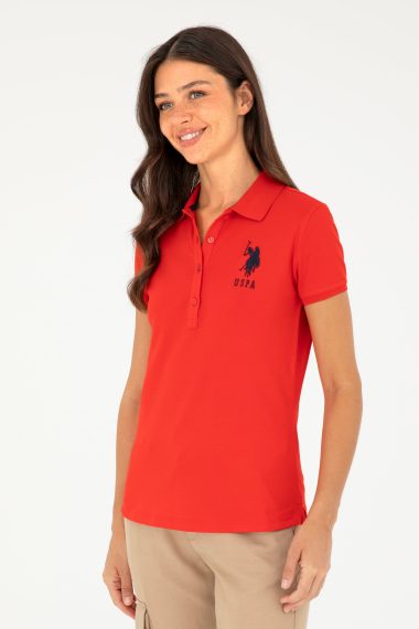 تی شرت یقه پولو قرمز  اندامی  زنانه یو اس پولو | US POLO ASSN