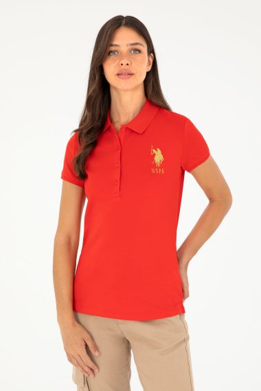 تی شرت یقه پولو قرمز  اندامی  زنانه یو اس پولو | US POLO ASSN