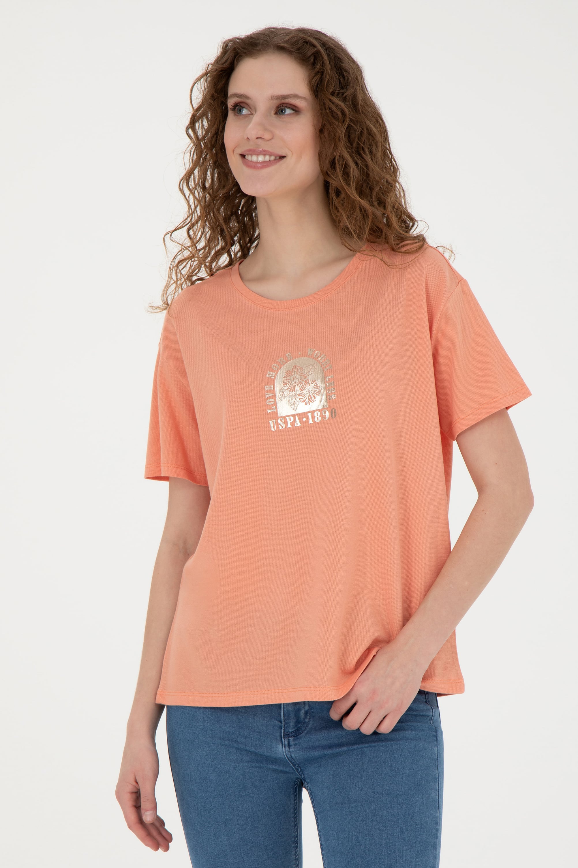 تی شرت یقه گرد گل بهی ریلکس زنانه یو اس پولو | US POLO ASSN